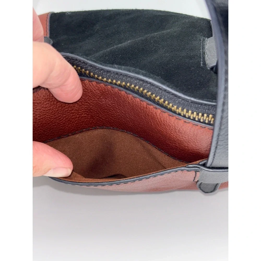 FOSSIL Satchel Brown Leather Handbag Bag‎ Black Suede Skylar RARE Brass Y2K